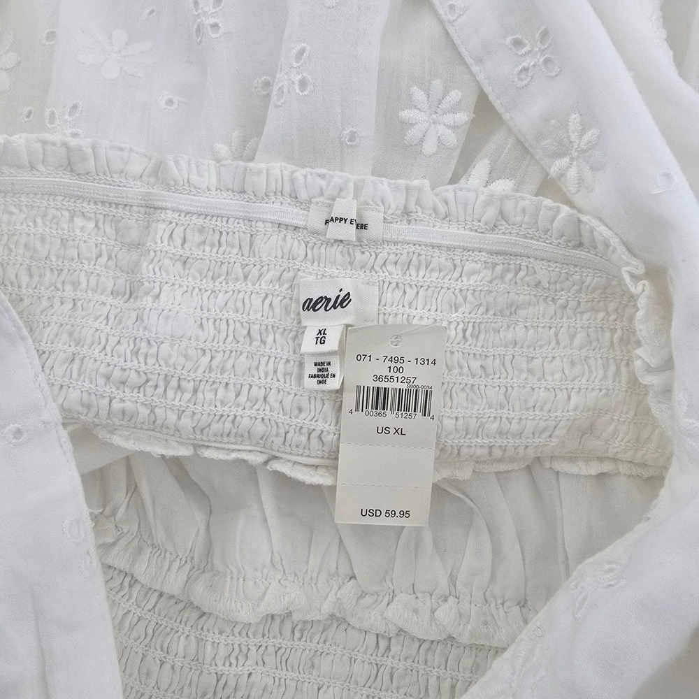 Aerie White Eyelet Halter Mini Dress Smocked Waist Ruffle Hem New XL - Picture 5 of 10
